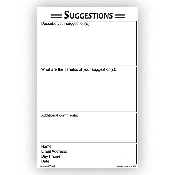 Suggestion Card - 8.5" x 5.5" - Qty. 50 Per Pack - Independent Dealer Services