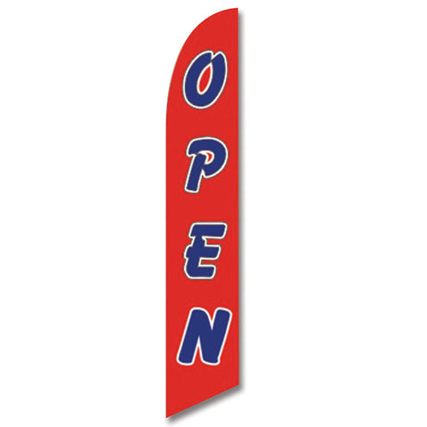 Swooper Banner - OPEN (BLUE LETTER/RED BACKGROUND) - Qty. 1 - Independent Dealer Services
