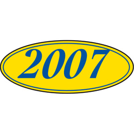 Oval Year Window Sticker - BLUE on YELLOW - Qty. 12 - Independent Dealer Services