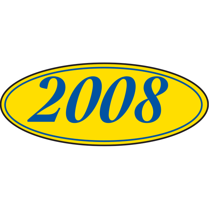 Oval Year Window Sticker - BLUE on YELLOW - Qty. 12 - Independent Dealer Services