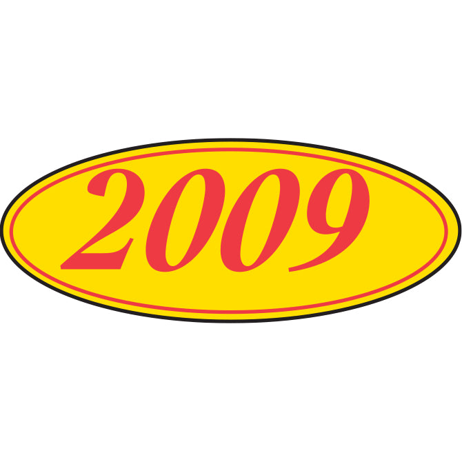 Oval Year Window Sticker - RED on YELLOW - Qty. 12 - Independent Dealer Services