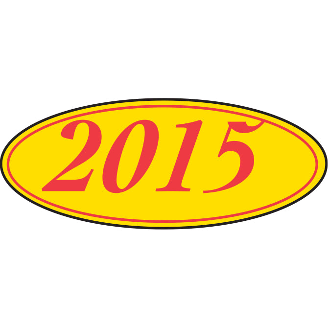 Oval Year Window Sticker - RED on YELLOW - Qty. 12 - Independent Dealer Services