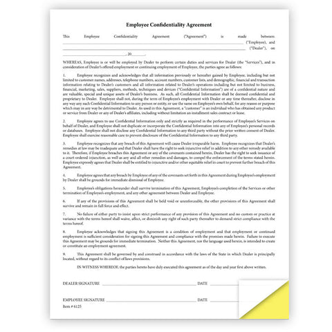 Employee Confidentiality Agreement Form - Qty of 100 - Independent Dealer Services