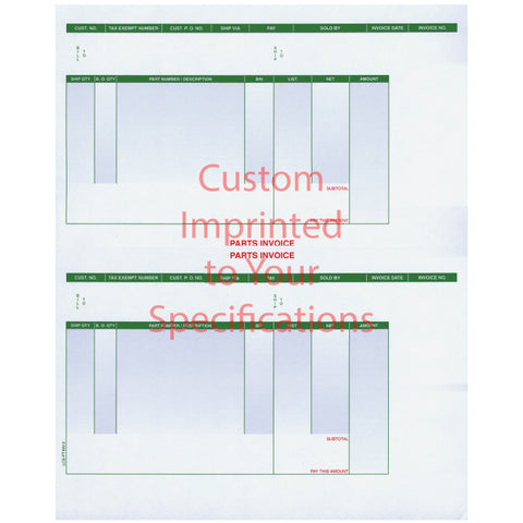 Laser Part Invoice - LZR-PT-INV-2 - Perfed at 5 1/2" - Imprinted - Qty. 500 - Independent Dealer Services