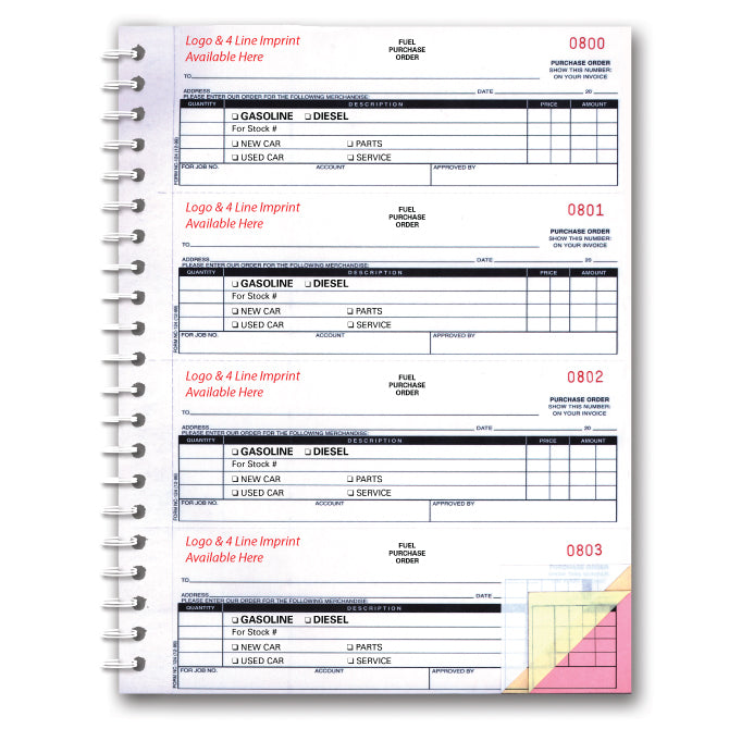 Fuel Purchase Order Book - NC-124-3-Fuel - 3 Part - Imprinted, 200 per Book - Independent Dealer Services