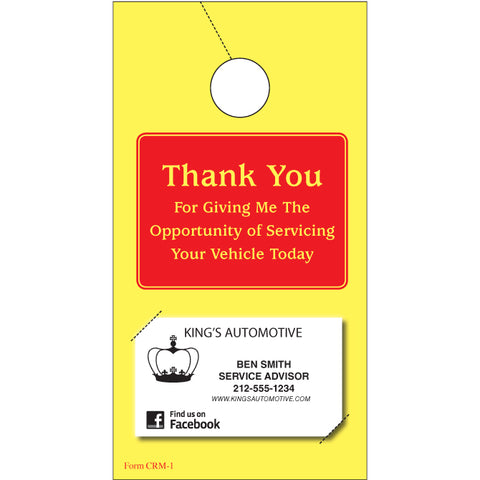 Thank You Hang Tags - CRM-1 - Qty. 250 - Independent Dealer Services