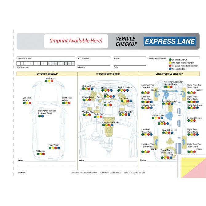 Express Lane Inspection Report - 3 Part - Imprinted - Qty. 500 - Independent Dealer Services