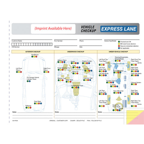 Express Lane Inspection Report - 3 Part - Imprinted - Qty. 500 - Independent Dealer Services