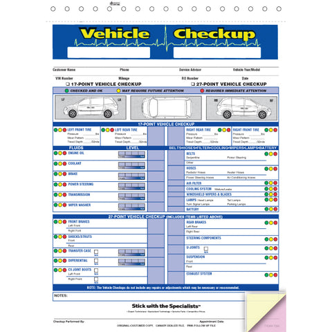 Vehicle Checkup/Inspection Report - 3 Part - Qty. 250 - Independent Dealer Services