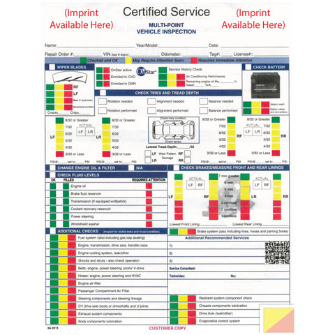GM Multi-Point Vehicle Inspection Report - 3 Part - Imprinted - Qty. 500 - Independent Dealer Services