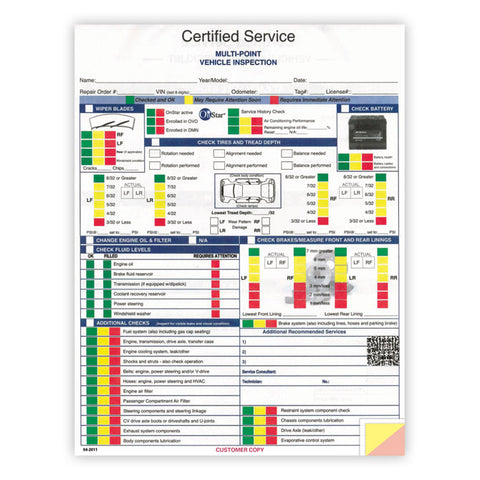 GM Multi-Point Vehicle Inspection Report - 3 Part - Qty. 250 - Independent Dealer Services