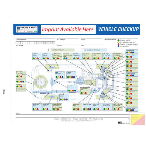 Chrysler Multi-Point Vehicle Checkup - 3 Part - Imprinted -  Qty. 500 - Independent Dealer Services