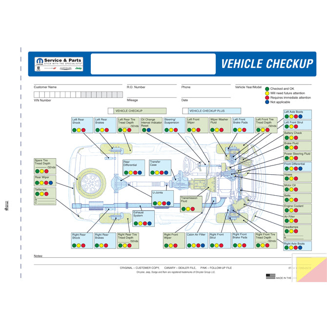 Chrysler Multi-Point Vehicle Checkup - 3 Part - Qty. 250 - Independent Dealer Services