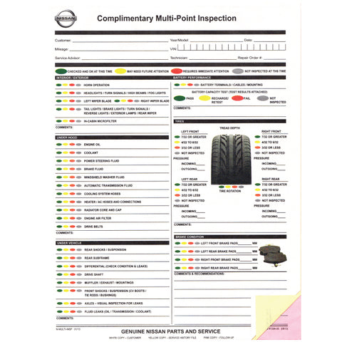 Nissan Multi-Point Vehicle Checkup - 3 Part - Qty. 250 - Independent Dealer Services