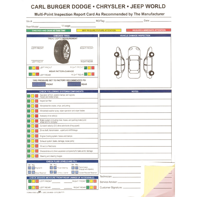 Custom Multi-Point Vehicle Checkup - 3 Part - 8.5" x 11" -  Qty.   500 - Independent Dealer Services