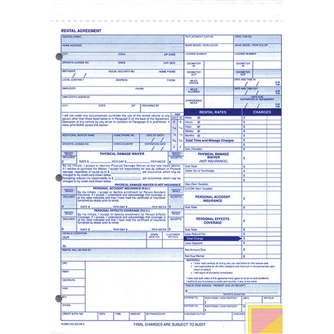 Rental Agreement - CFD-252-PA4 - 4 Part - Qty. 100 - Independent Dealer Services
