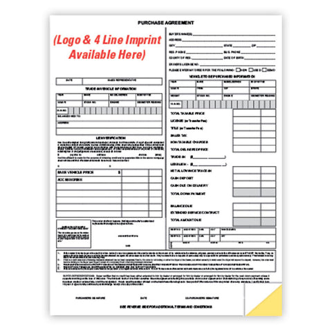 Purchase Agreement - 2 Part - Imprinted - Qty. 500 - Independent Dealer Services