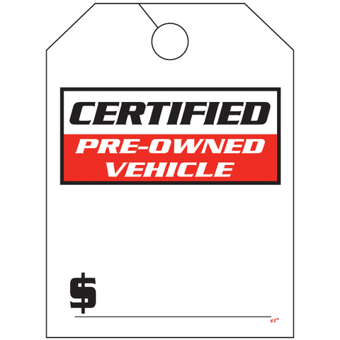 Hang Tag - Certified Pre Owned Vehicle - 8.5" x 11.5" - Qty. 50 - Independent Dealer Services