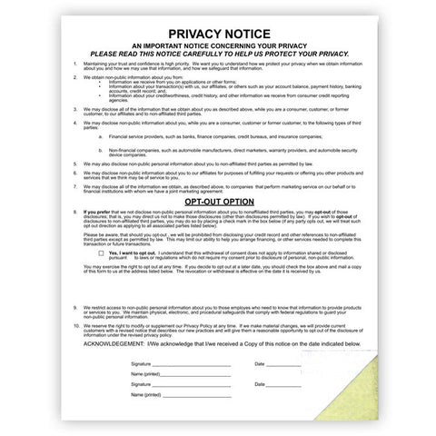 Privacy Notice - PN-2001-2 - Qty. 100 - Independent Dealer Services