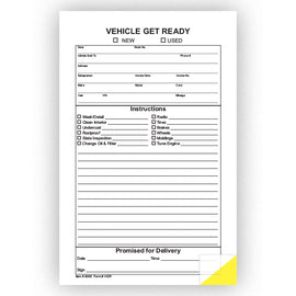 Vehicle Get Ready Form - 5 1/2"  X 8 1/2 " - Qty. 100 - Independent Dealer Services