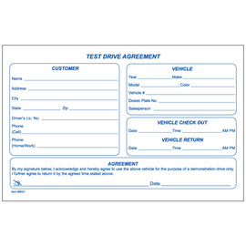 Test Drive Agreement Form - Qty. 100 Per Pad - Independent Dealer Services