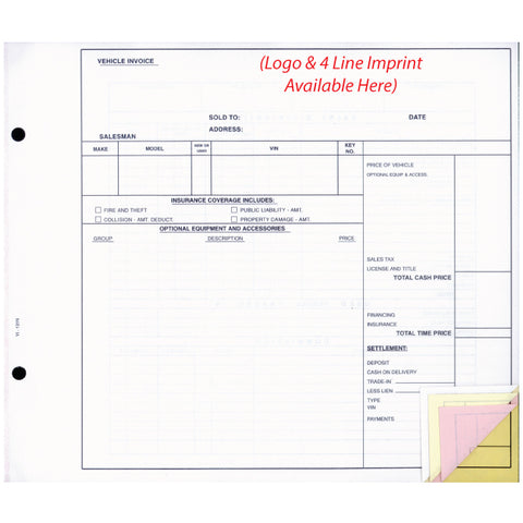 Universal Vehicle Invoice - VI-131N - 4 Part - Imprinted - Qty. 500 - Independent Dealer Services