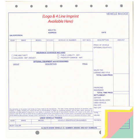 Universal Vehicle Invoice - 6131-4 - 4 Part - Imprinted - Qty. 500 - Independent Dealer Services