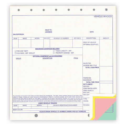 Universal Vehicle Invoice - 6131-4 - 4 Part - Qty. 100 - Independent Dealer Services