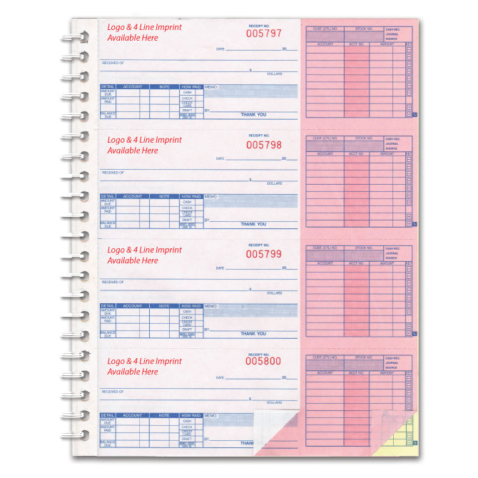 Cash Receipt Book - AA-138NC-1S2L - 3 Part -  IMPRINTED - Qty. 200 - Independent Dealer Services