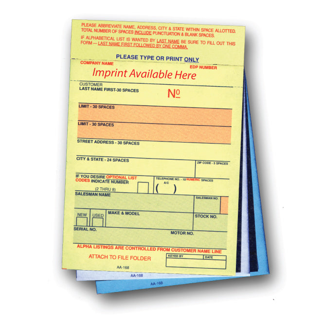 Vehicle Deal Labels - AA-168 - 3 Part - IMPRINTED - Qty. 500 - Independent Dealer Services