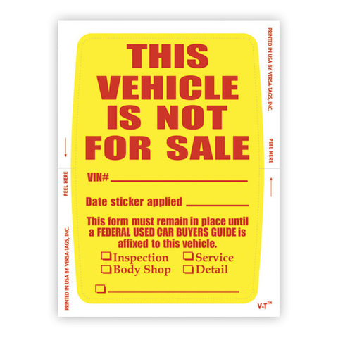 Vehicle Not for Sale Sticker - 4" x 6" - Qty. 250 - Independent Dealer Services
