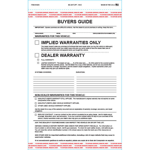 Buyers Guide - BG-2017-2PT - IW-E - Implied Warranty - Qty. 100 - Independent Dealer Services