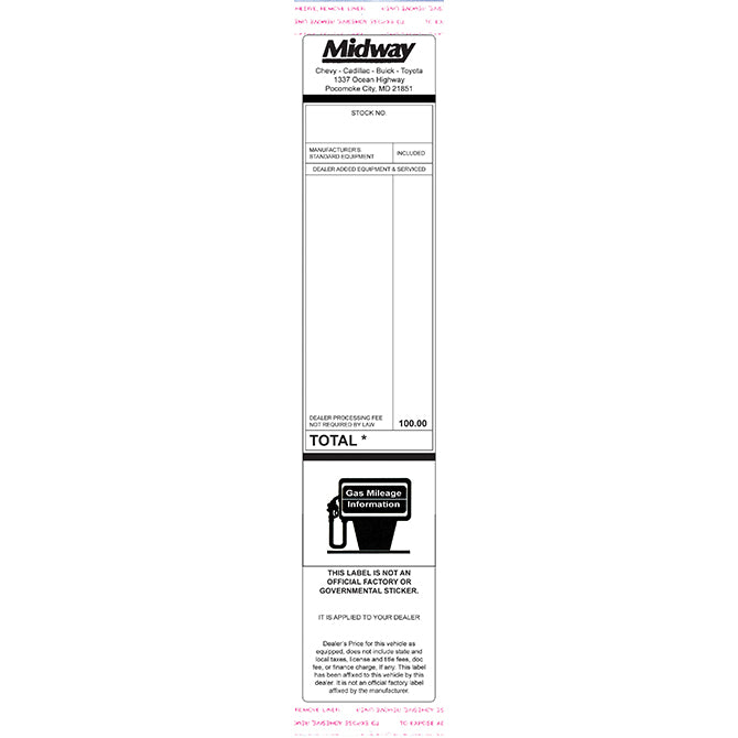 Custom Addendum Sticker w/Tape - 11" Tall - Qty 250 - Independent Dealer Services